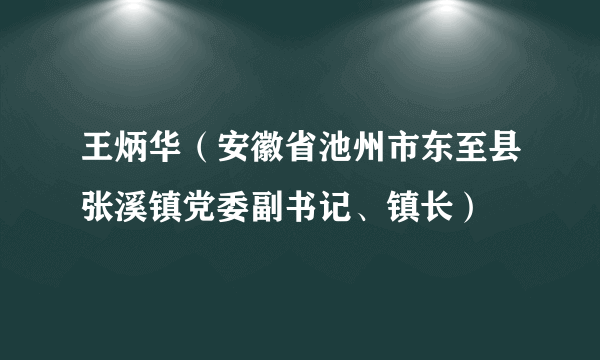 王炳华（安徽省池州市东至县张溪镇党委副书记、镇长）