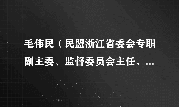 毛伟民（民盟浙江省委会专职副主委、监督委员会主任，杭州市教育局副局长，省政协副秘书长（兼））