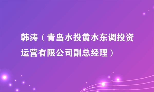 韩涛（青岛水投黄水东调投资运营有限公司副总经理）