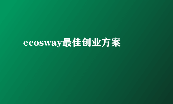 ecosway最佳创业方案