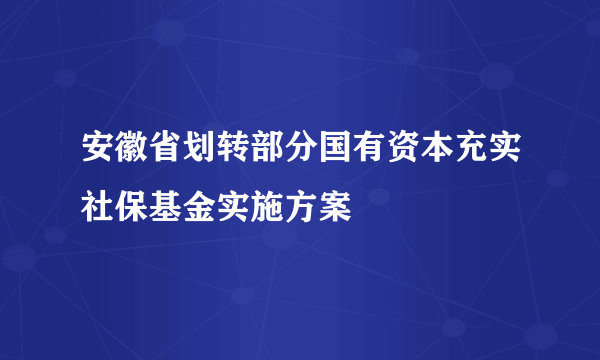 安徽省划转部分国有资本充实社保基金实施方案