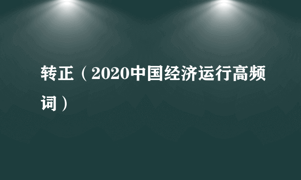 转正（2020中国经济运行高频词）