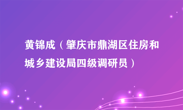 黄锦成（肇庆市鼎湖区住房和城乡建设局四级调研员）