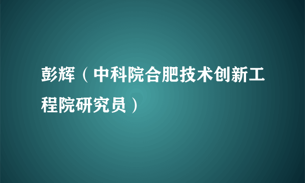 彭辉（中科院合肥技术创新工程院研究员）