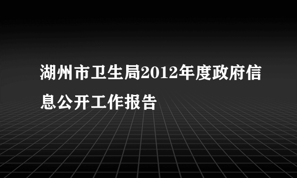 湖州市卫生局2012年度政府信息公开工作报告