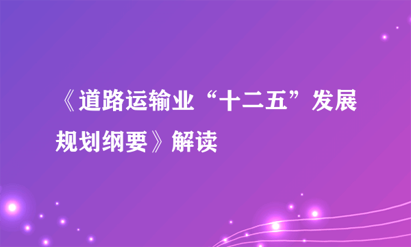 《道路运输业“十二五”发展规划纲要》解读