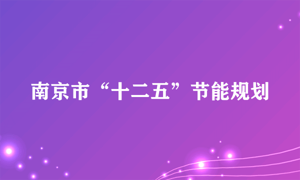 南京市“十二五”节能规划