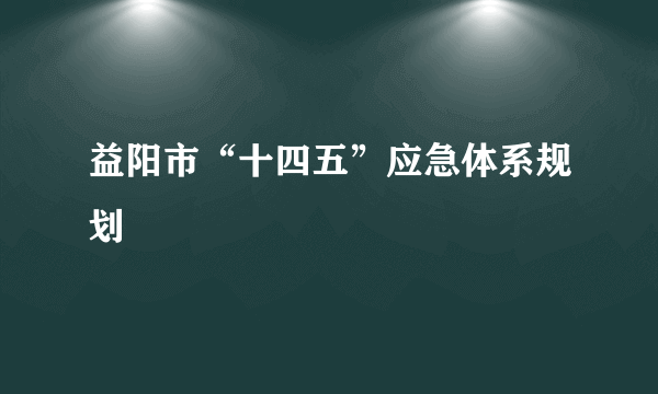 益阳市“十四五”应急体系规划