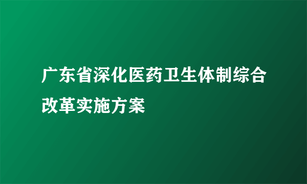 广东省深化医药卫生体制综合改革实施方案