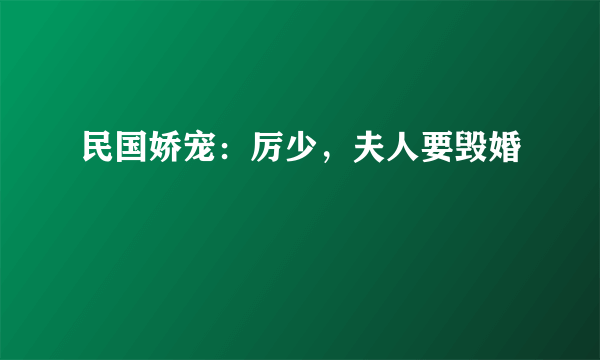 民国娇宠：厉少，夫人要毁婚