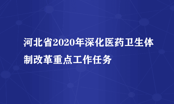 河北省2020年深化医药卫生体制改革重点工作任务