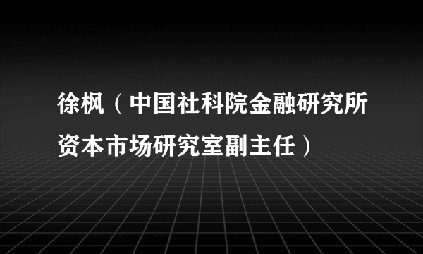 徐枫（中国社科院金融研究所资本市场研究室副主任）